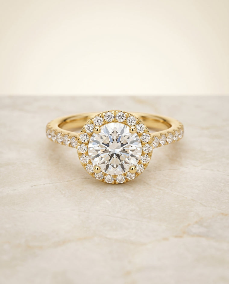 The Allegra Select Halo Round Lab Diamond Engagement Ring in 18K Yellow Gold