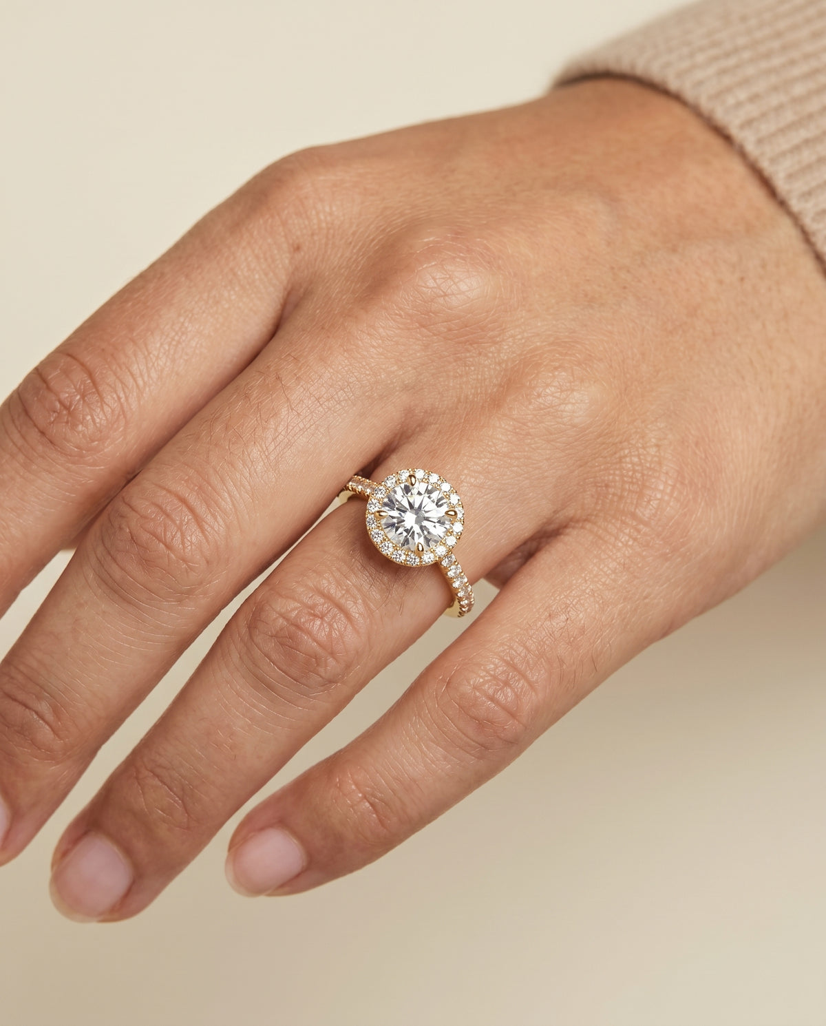The Allegra engagement ring setting in 18K Yellow Gold, shared prong pavé halo design | RockHer