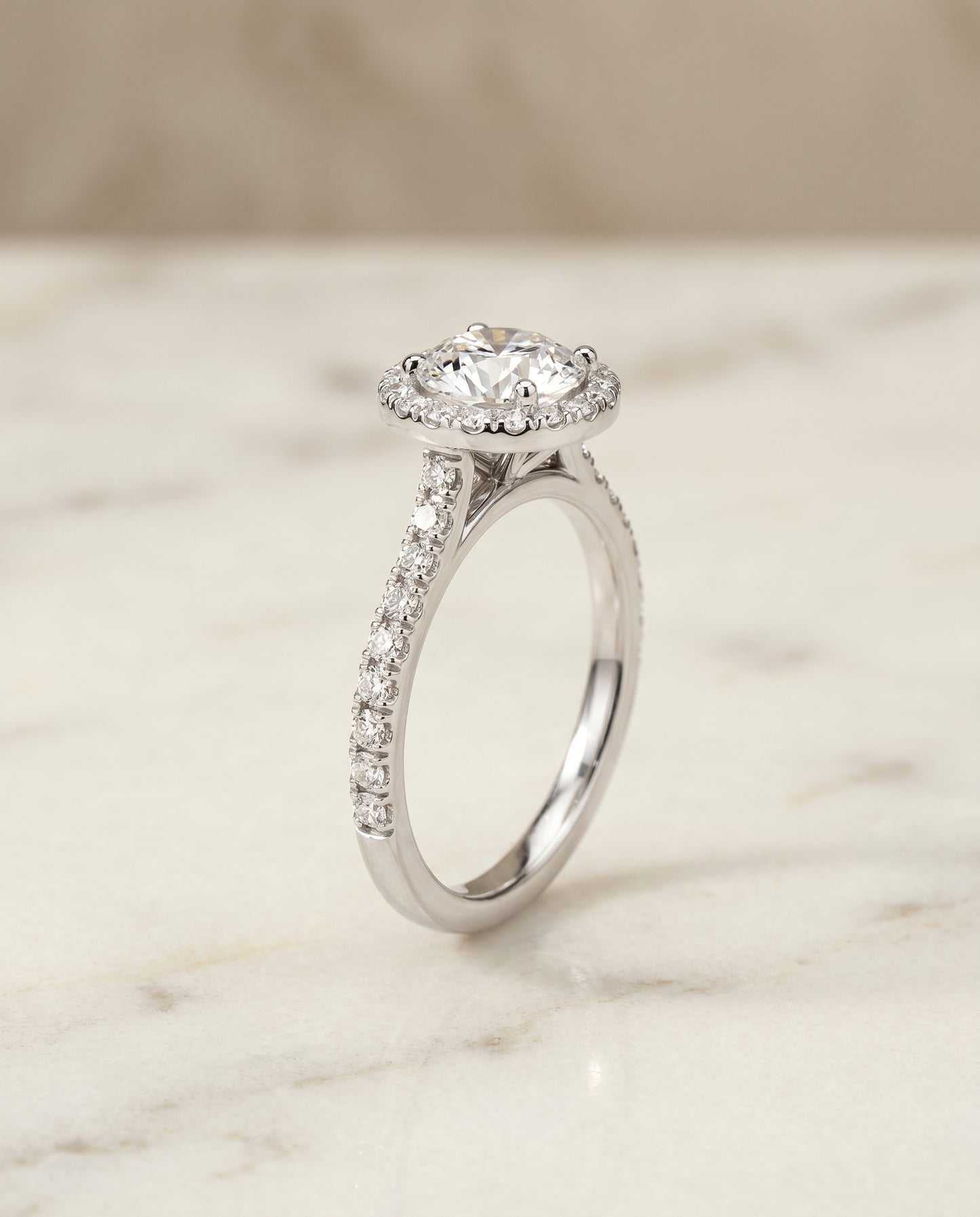 The Allegra Pavé Halo Engagement Ring Setting for Round Diamonds in Platinum