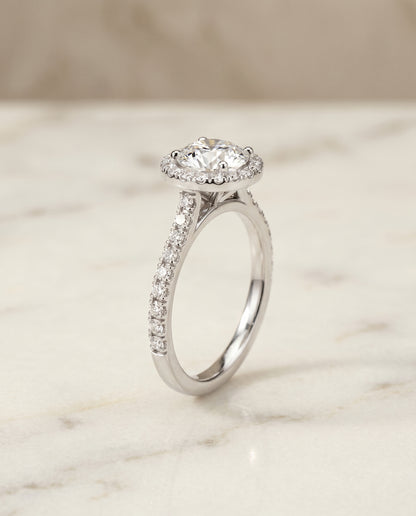 The Allegra Shared Prong Pavé Halo Round Engagement Ring Setting in Platinum