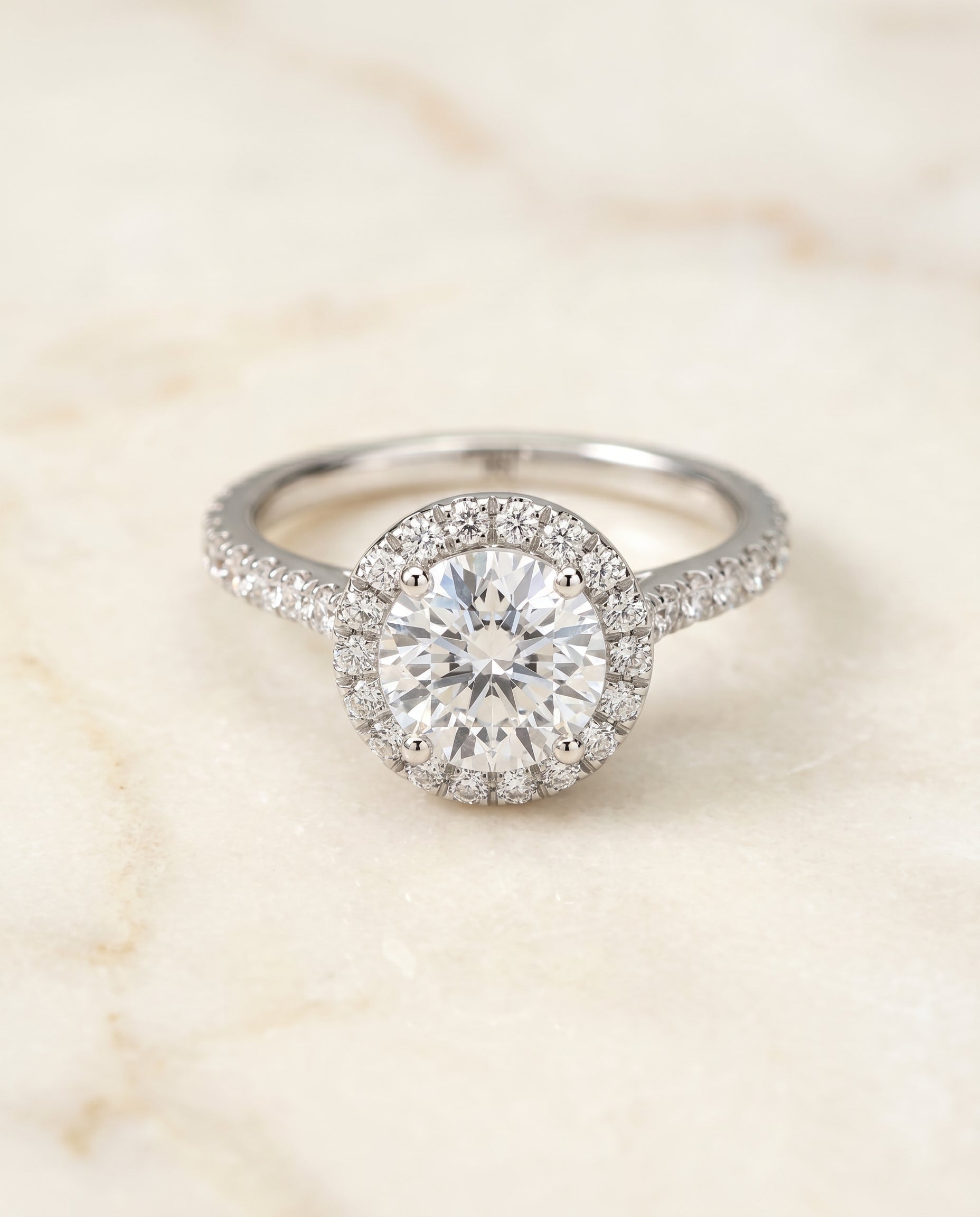 The Allegra Pavé Halo Engagement Ring Setting for Round Diamonds in Platinum