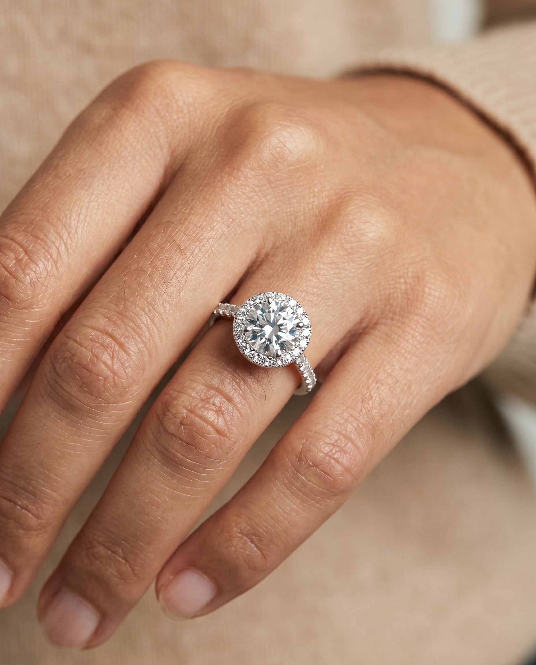 The Allegra engagement ring setting in Platinum, shared prong pavé halo design | RockHer