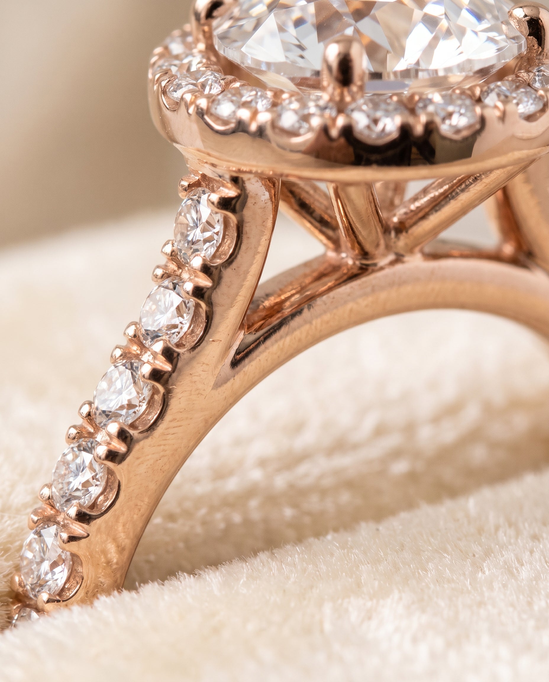 14K Rose Gold band of The Allegra round engagement ring setting | RockHer