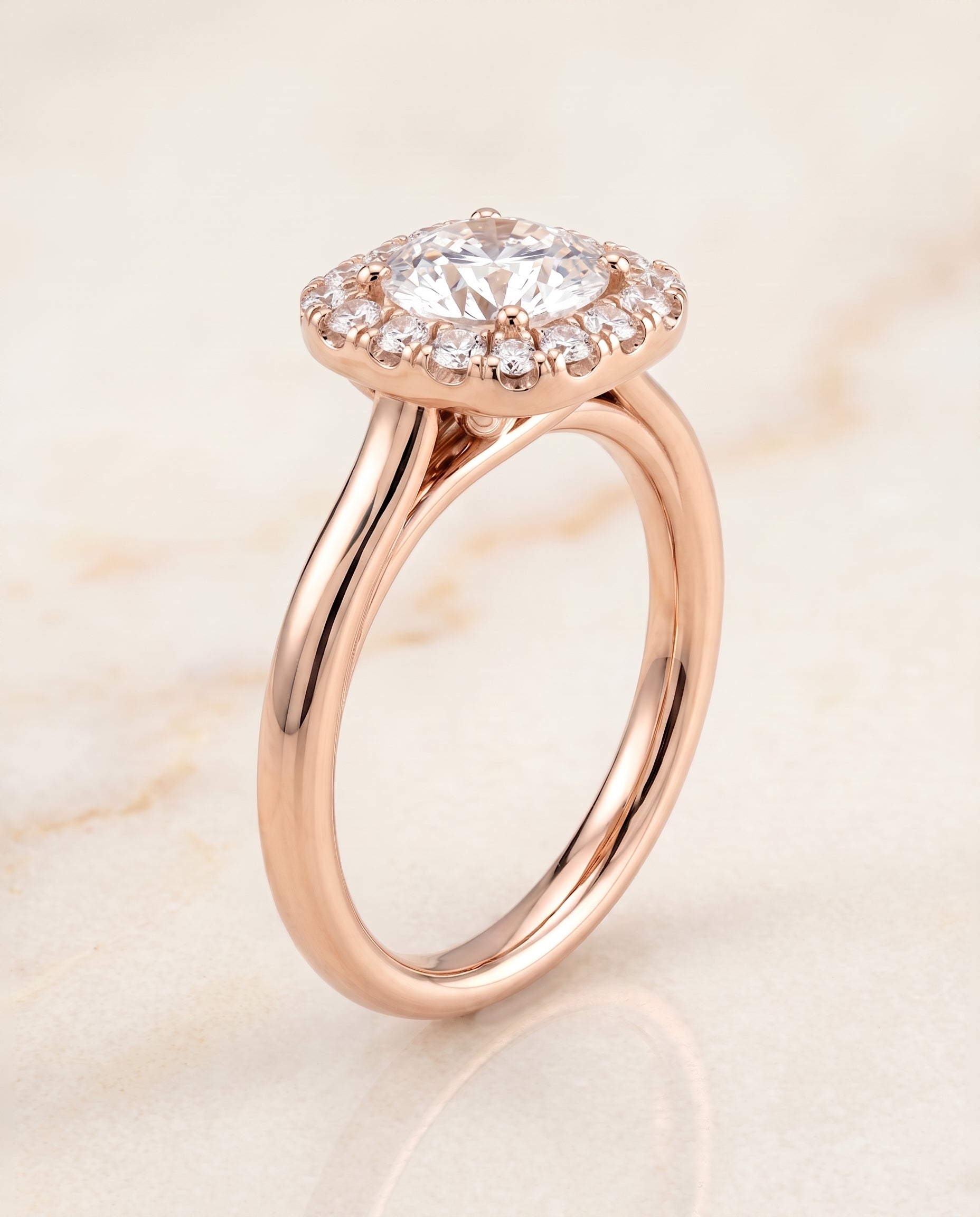 High Polish Simple Halo styling on The Amy round engagement ring setting | RockHer