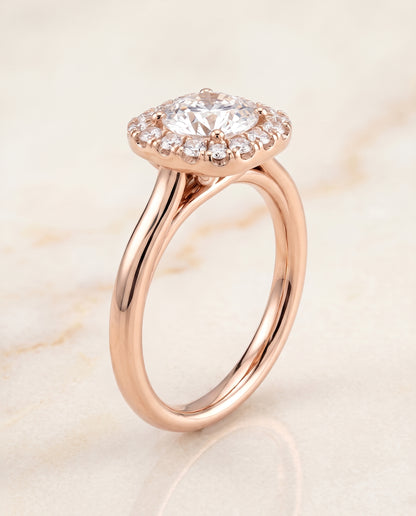 The Amy High Polish Simple Halo Round Engagement Ring Setting in 14K Rose Gold