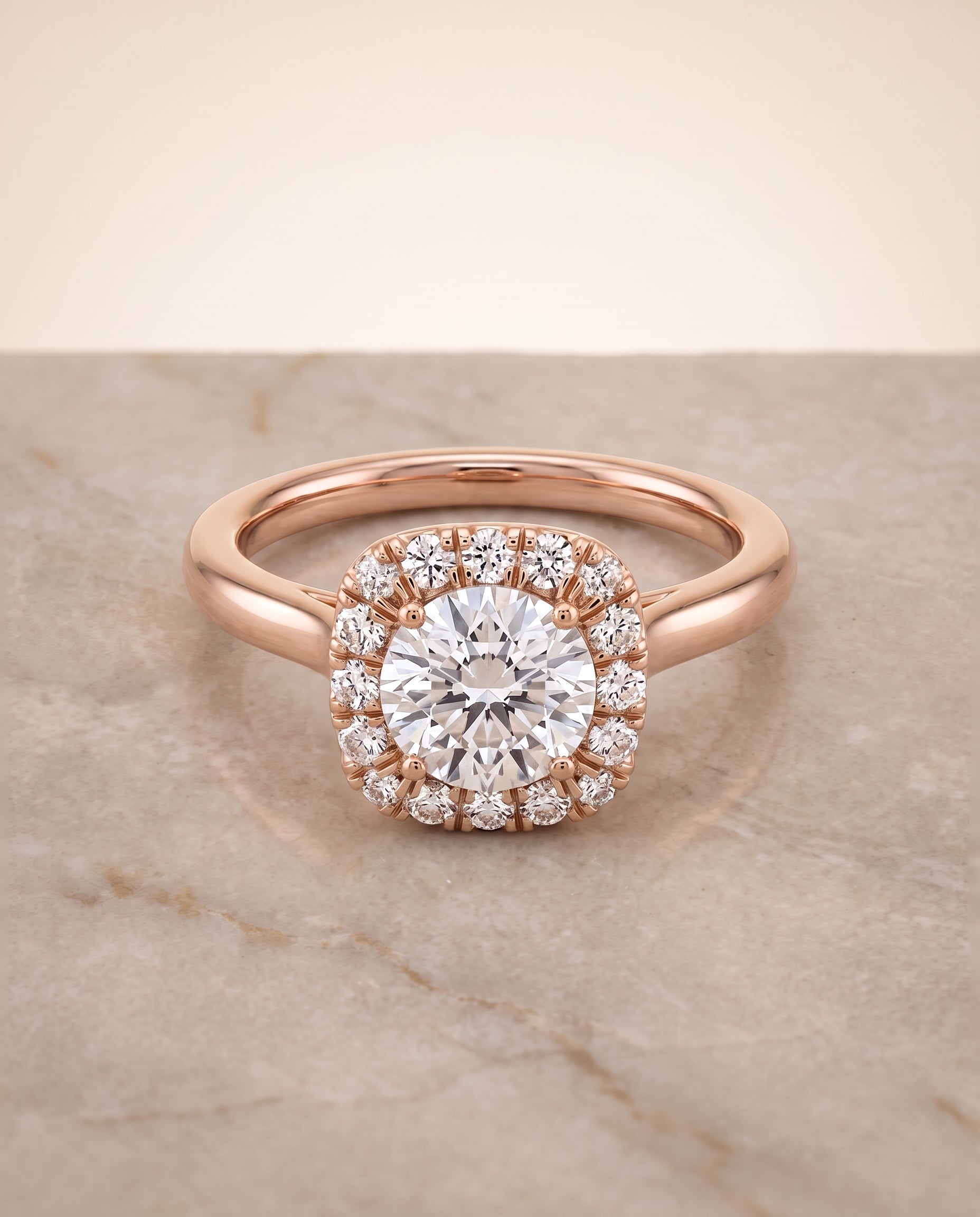The Amy High Polish Simple Halo Round Engagement Ring Setting in 14K Rose Gold