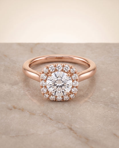 The Amy High Polish Simple Halo Round Engagement Ring Setting in 14K Rose Gold