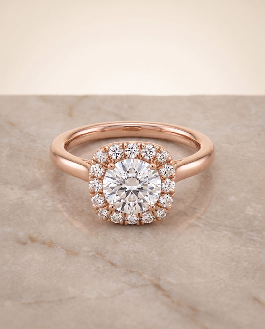 The Amy High Polish Simple Halo Round Engagement Ring Setting in 14K Rose Gold