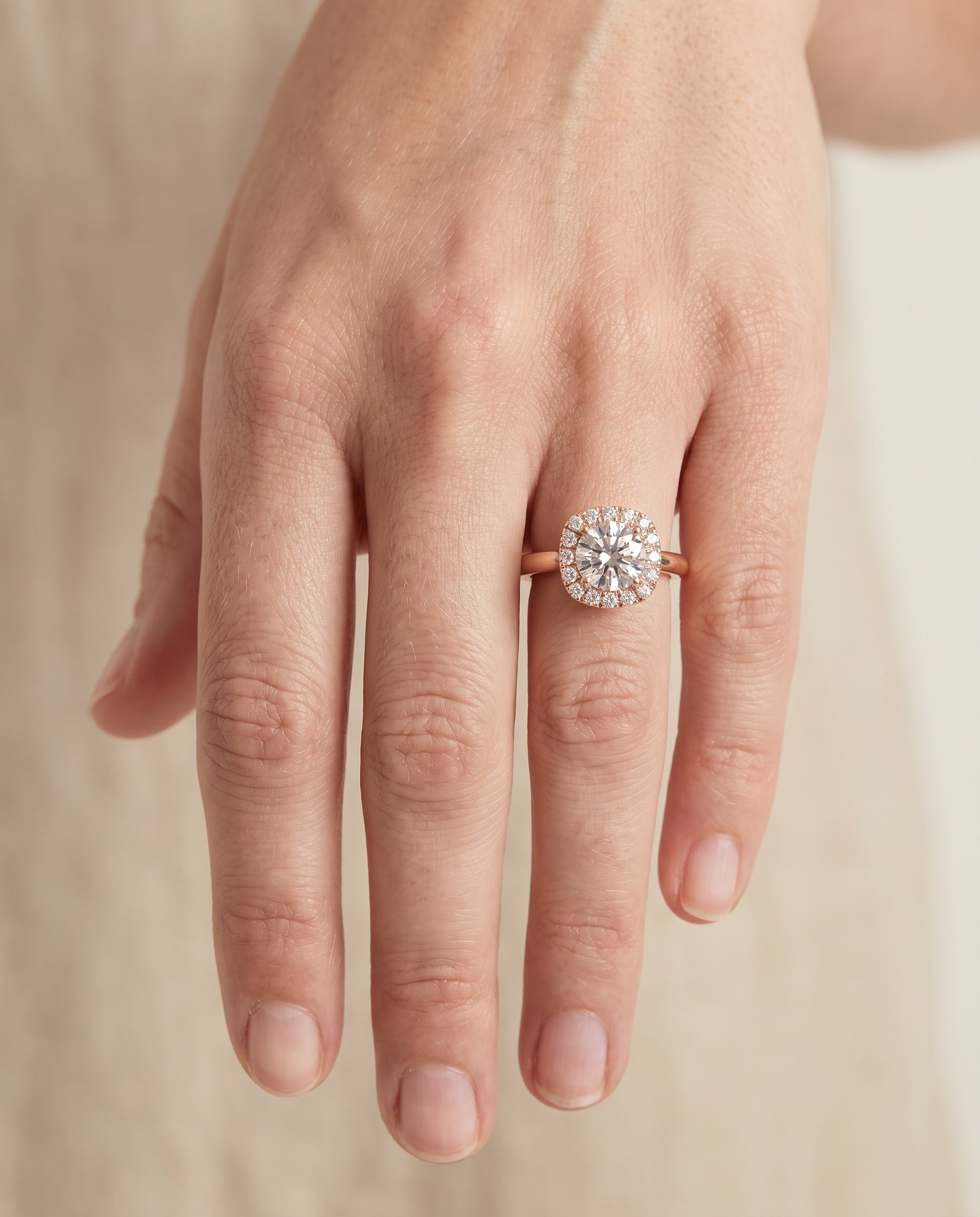 The Amy engagement ring setting in 14K Rose Gold, high polish simple halo design | RockHer