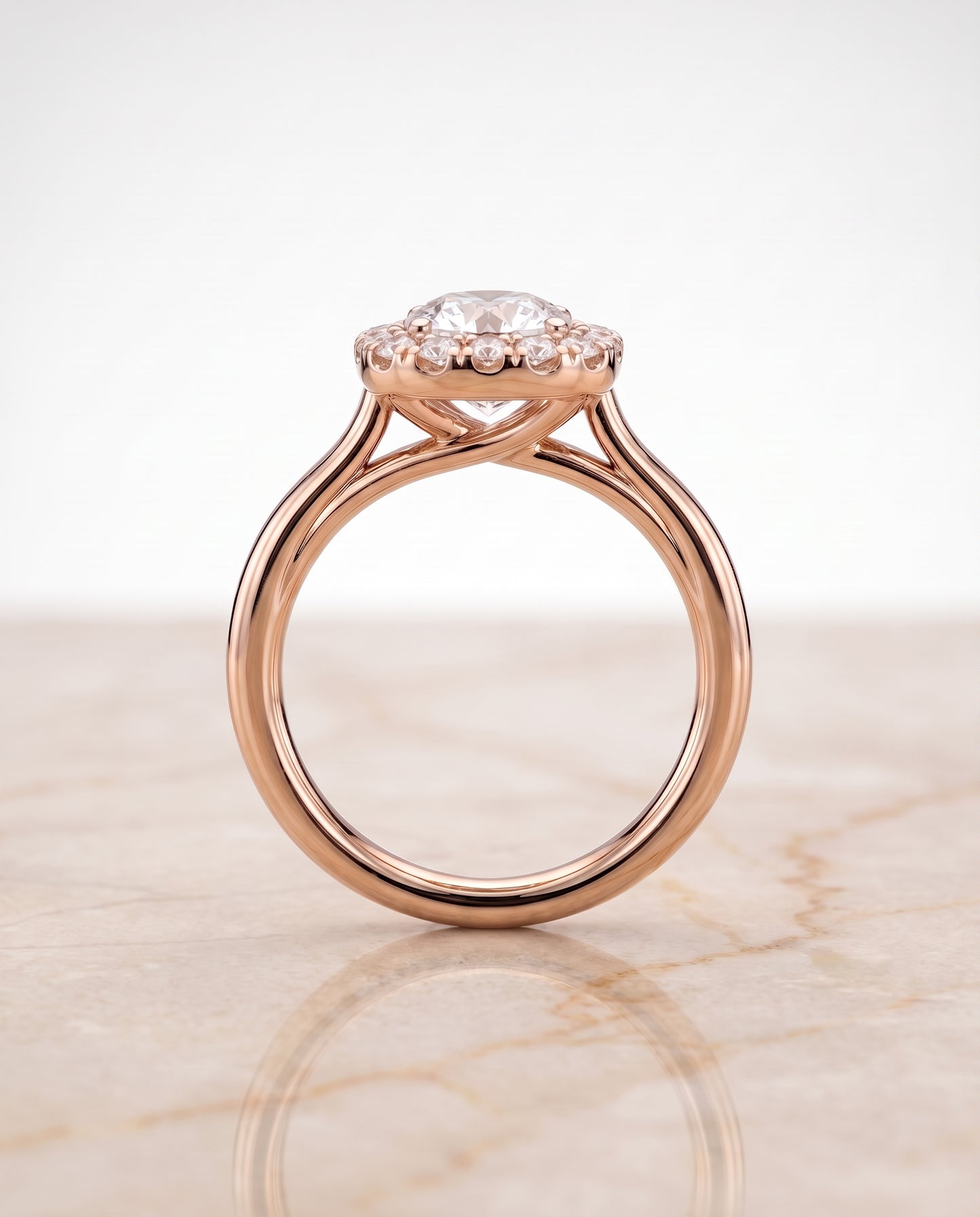 The Amy High Polish Simple Halo Round Engagement Ring Setting in 14K Rose Gold