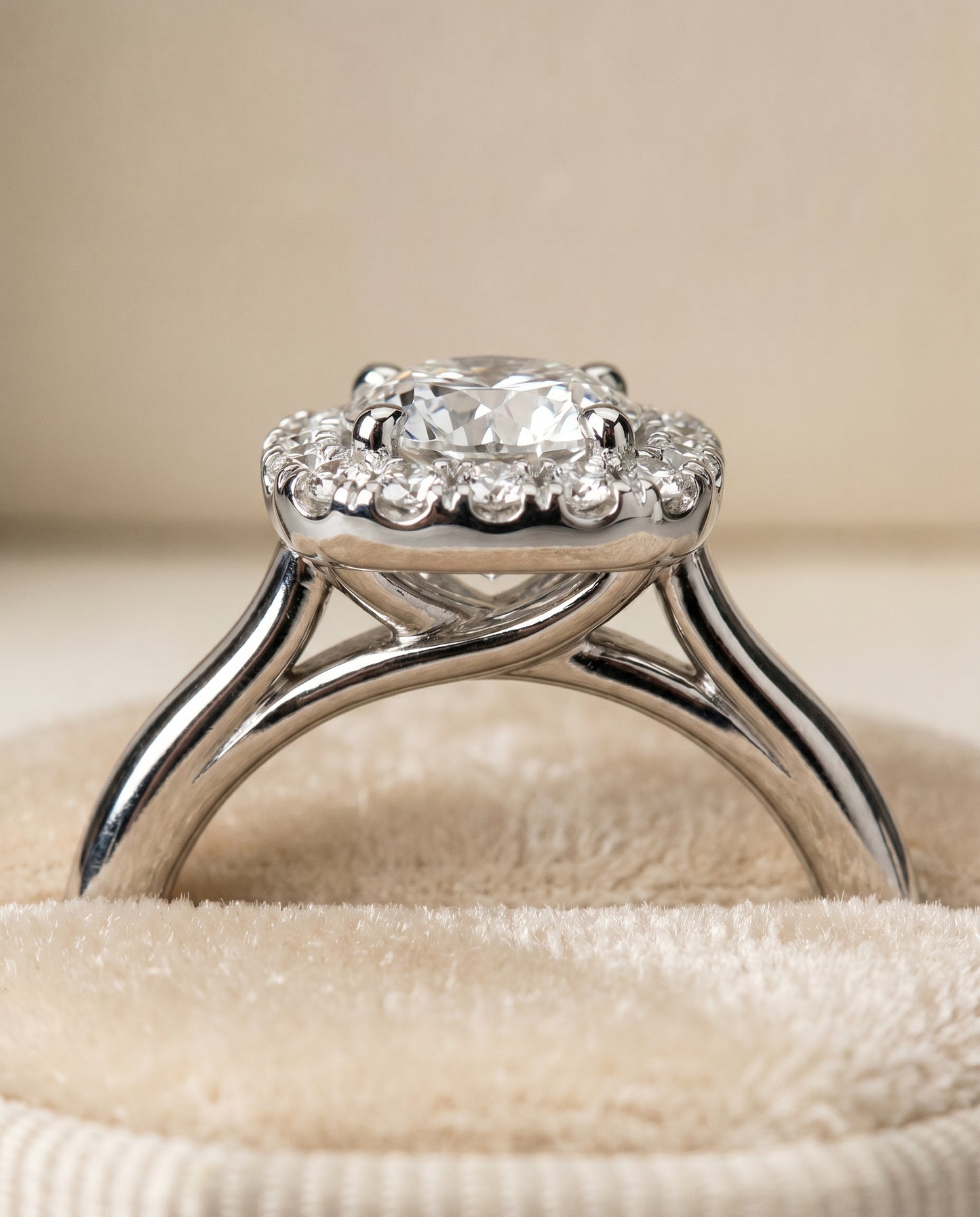 The Amy Pavé Halo Engagement Ring Setting for Round Diamonds in 18K White Gold