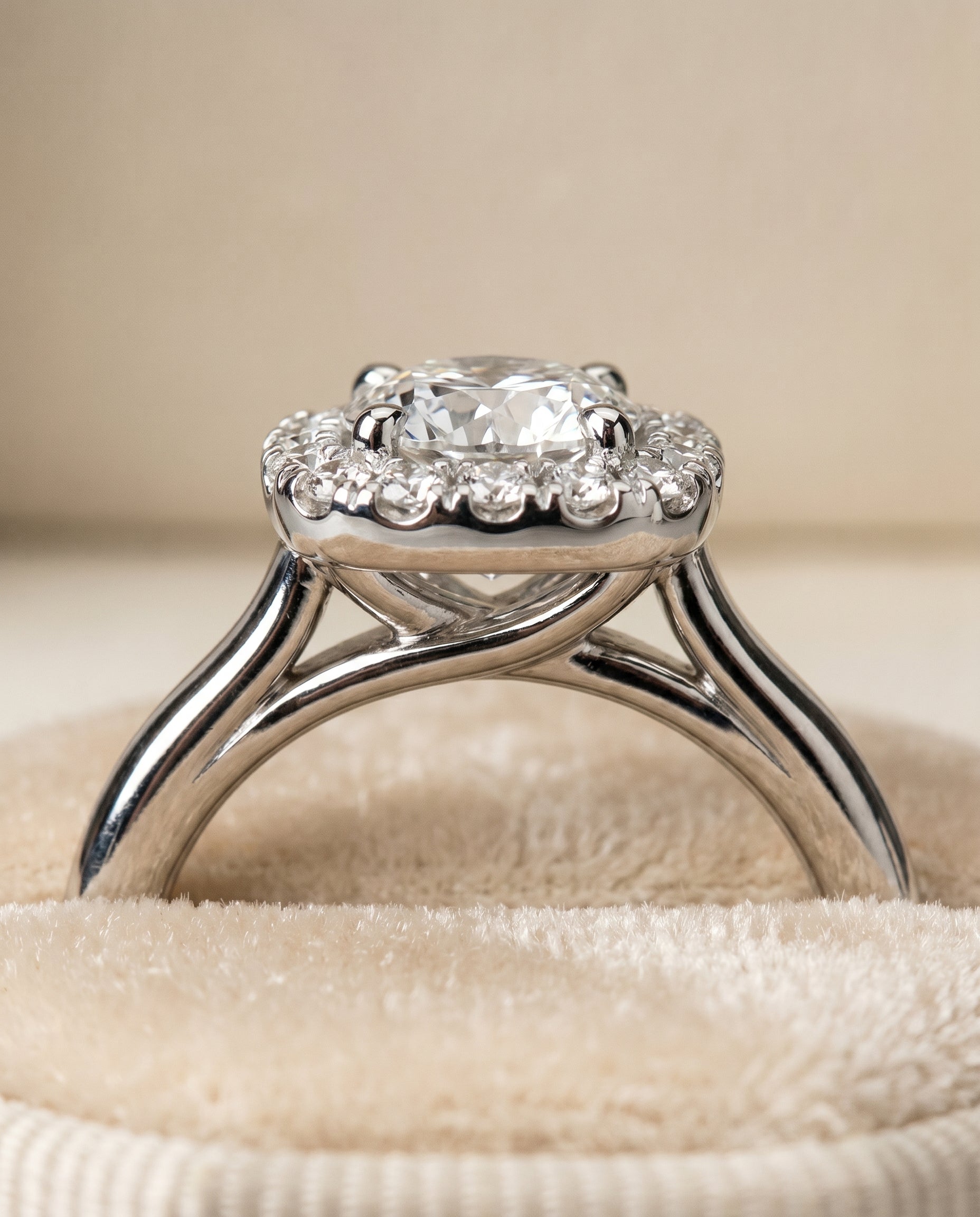18K White Gold band of The Amy round engagement ring setting | RockHer