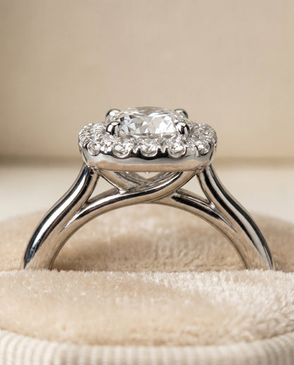 The Amy High Polish Simple Halo Round Engagement Ring Setting in 18K White Gold