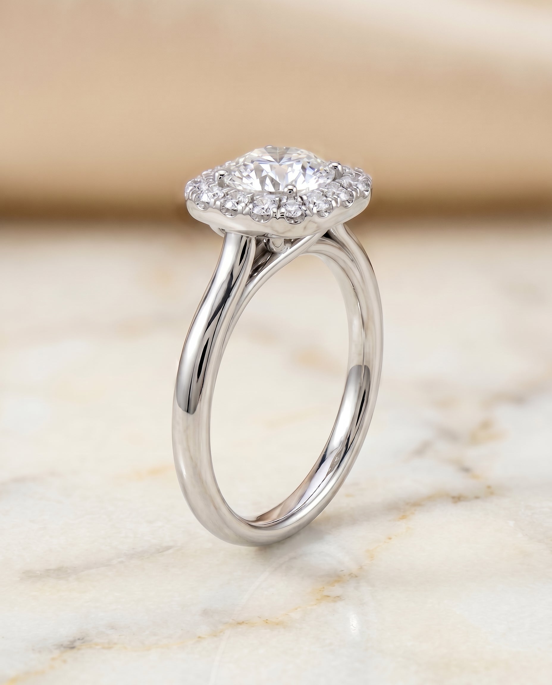The Amy setting for round diamonds, made to order in 18K White Gold | RockHer