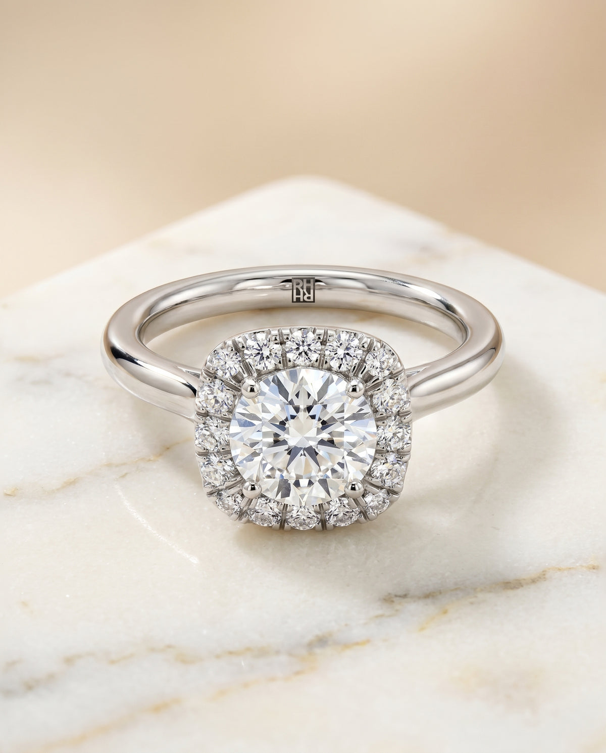 The Amy round engagement ring setting in 18K White Gold | RockHer