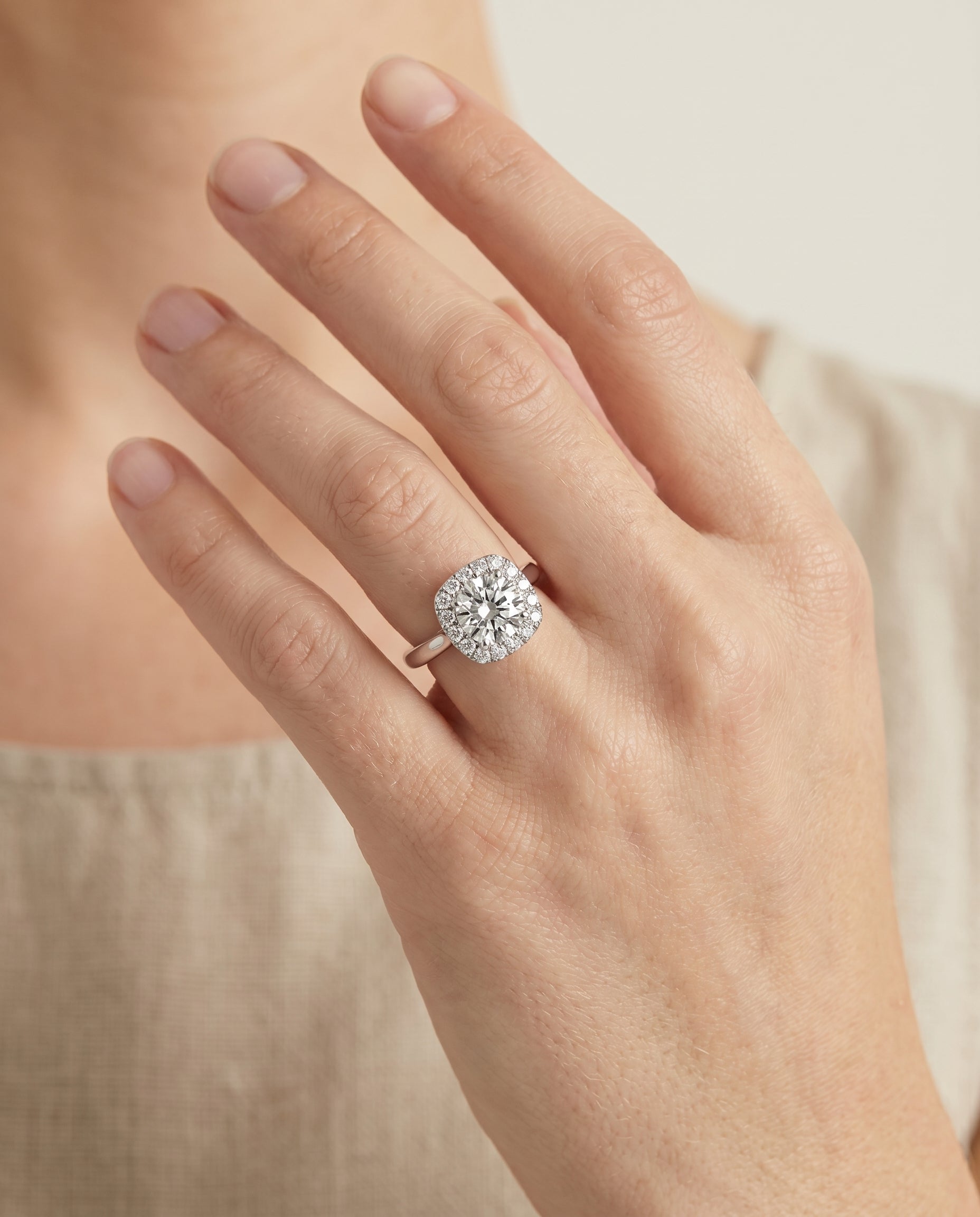The Amy engagement ring setting in 18K White Gold, high polish simple halo design | RockHer