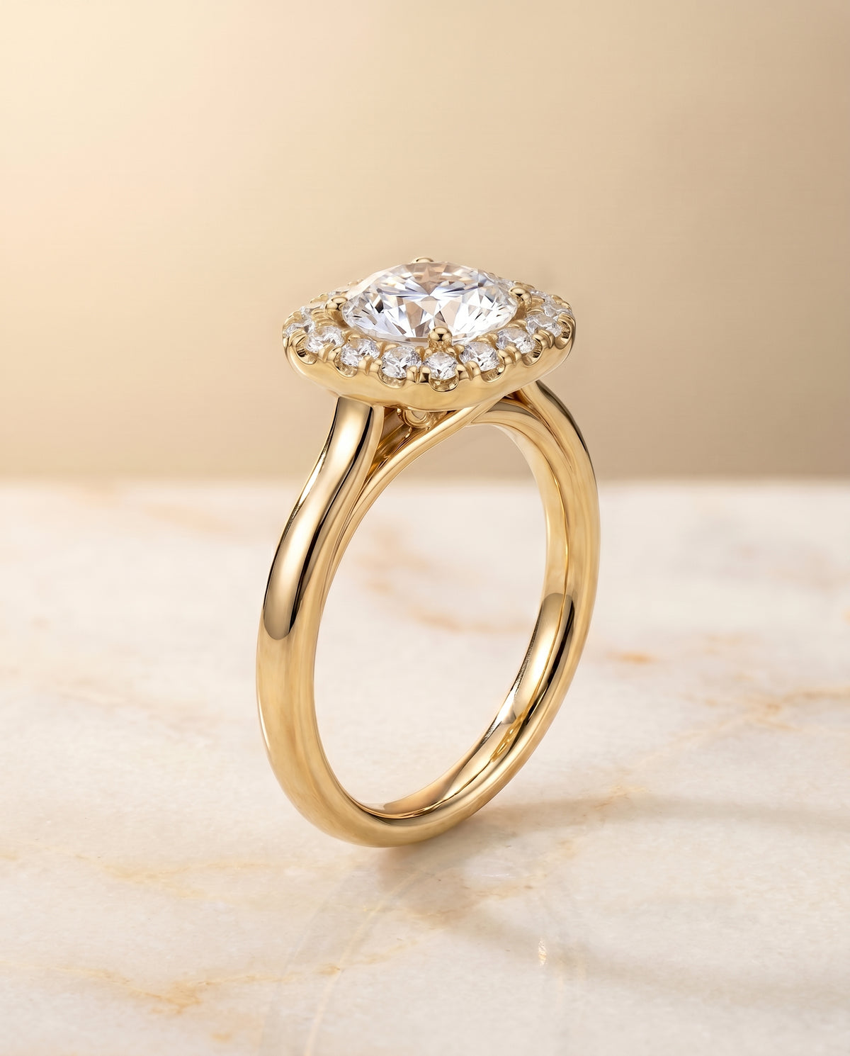 High Polish Simple Halo styling on The Amy round engagement ring setting | RockHer