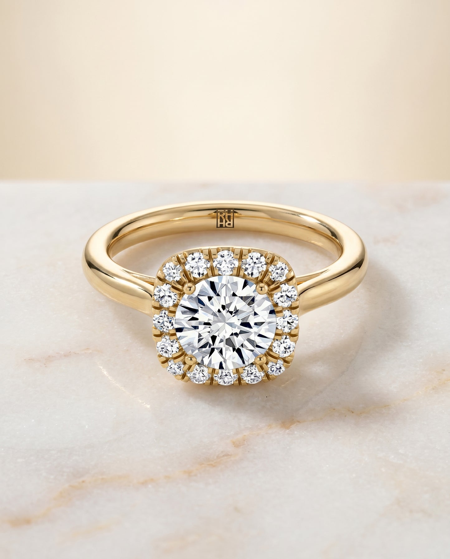 The Amy Pavé Halo Engagement Ring Setting for Round Diamonds in 18K Yellow Gold | RockHer