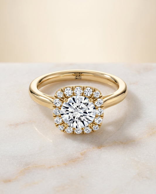 Amy Select High Polish Simple Halo in 18K Yellow Gold – view 1