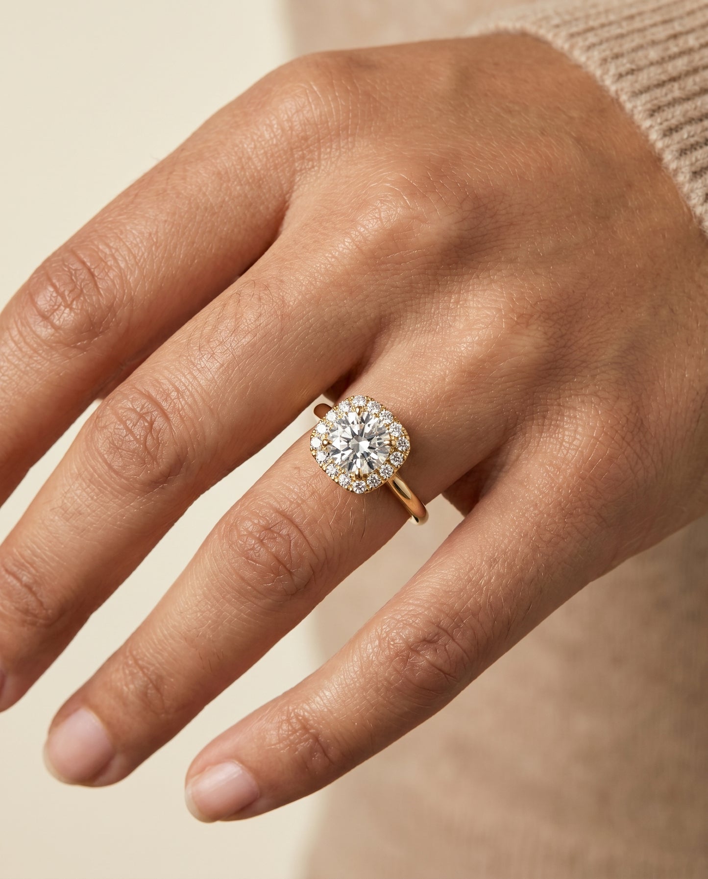 The Amy Pavé Halo Engagement Ring Setting for Round Diamonds in 18K Yellow Gold