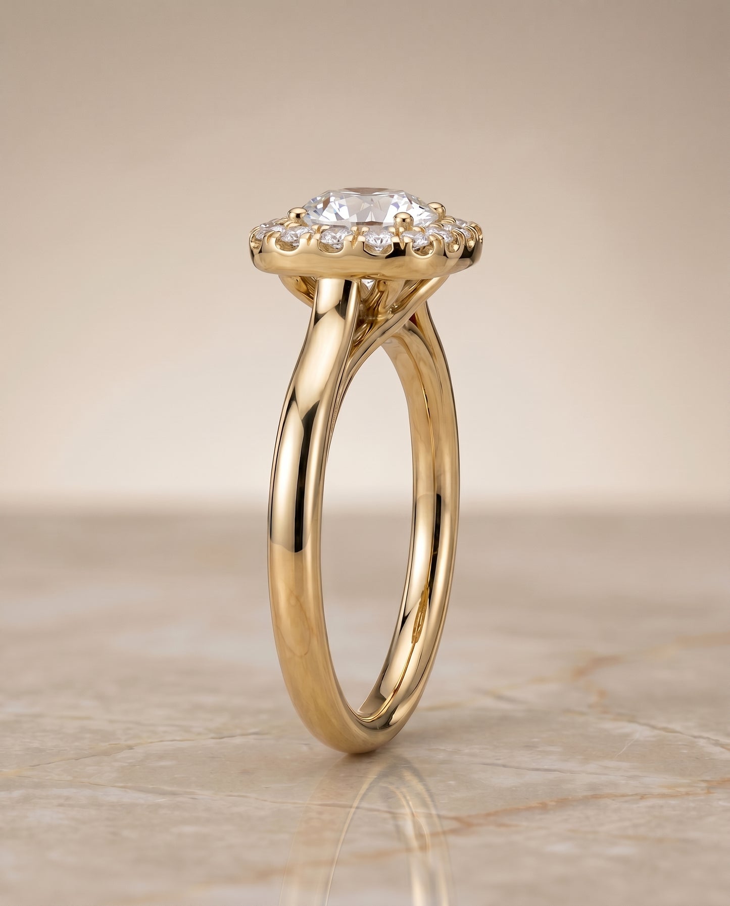 The Amy Pavé Halo Engagement Ring Setting for Round Diamonds in 18K Yellow Gold