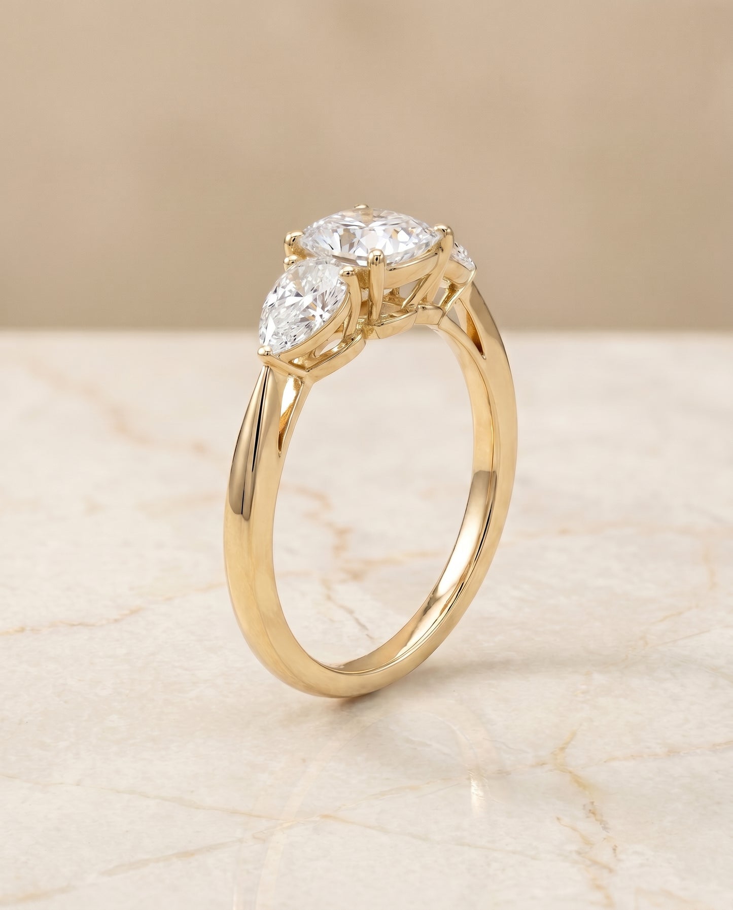 The Angelica Three Stone Engagement Ring Setting for Cushion Diamonds in 18K Yellow Gold