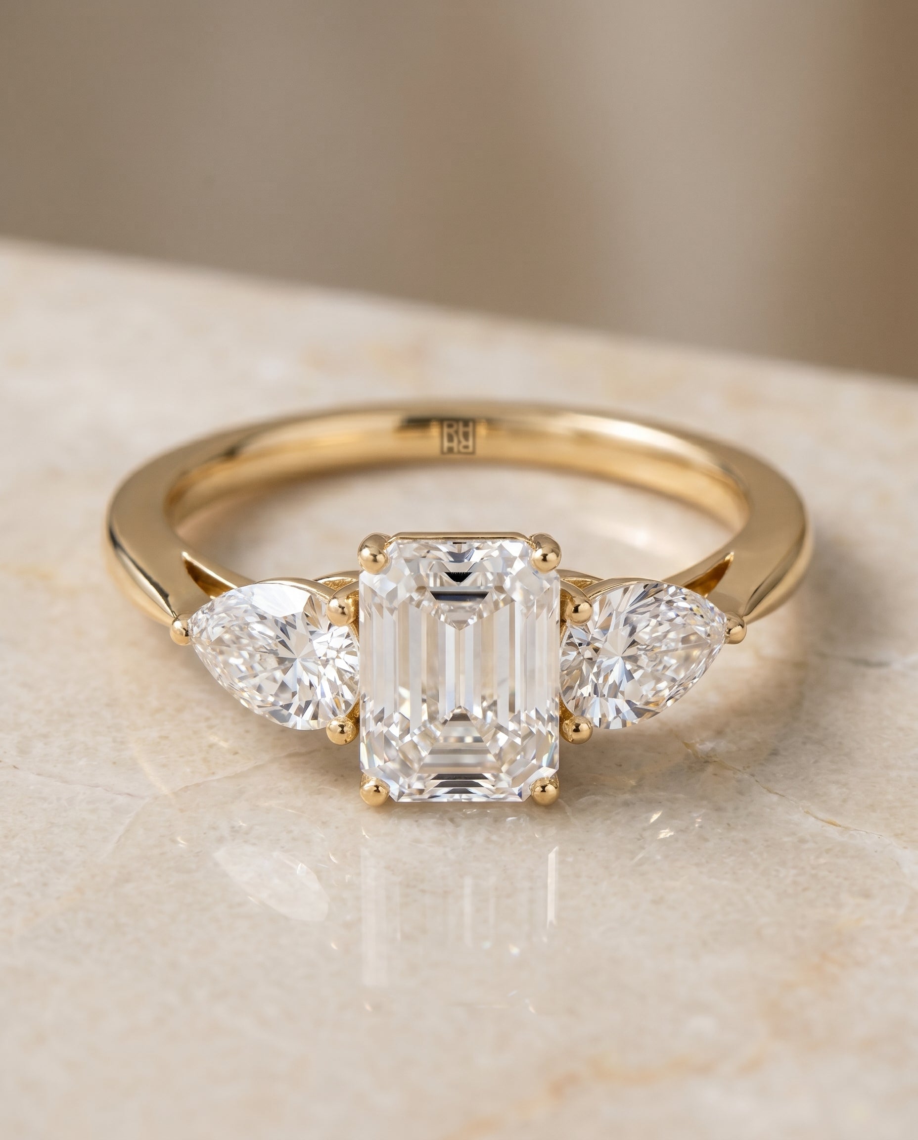 The Angelica Select Three Stone Engagement Ring with Lab Diamond in 18K Yellow Gold - view 1