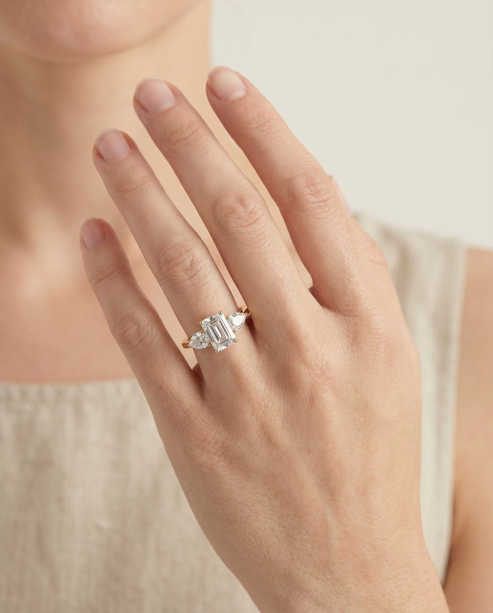The Angelica Select Three Stone Engagement Ring with Lab Diamond in 18K Yellow Gold - view 3