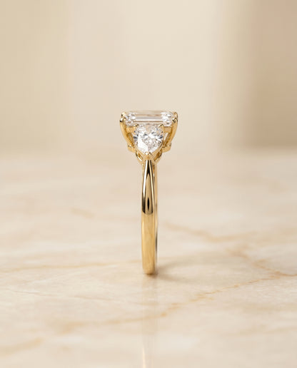 The Angelica Three Stone Matched Emerald Cut Engagement Ring Setting in 18K Yellow Gold