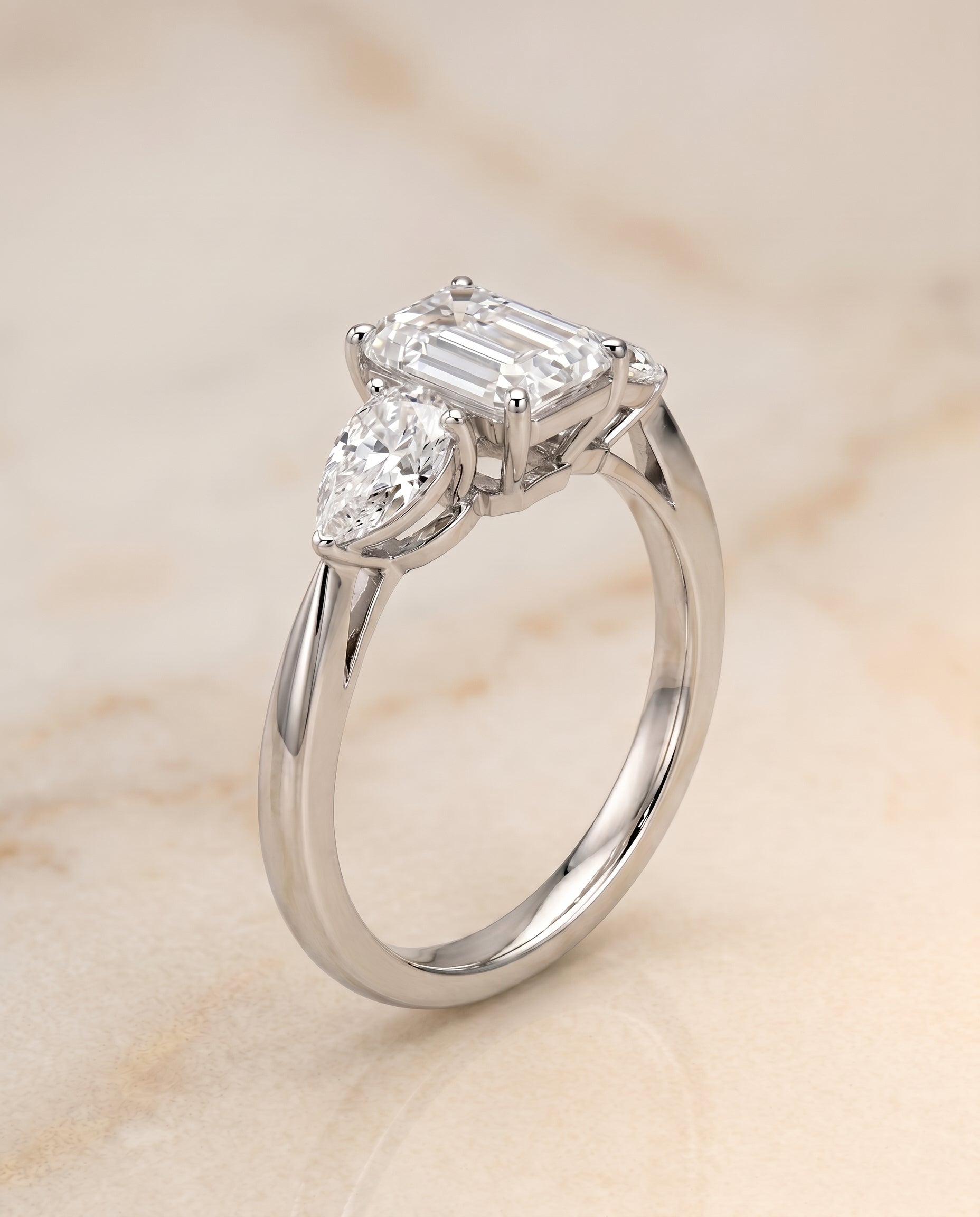 Three Stone Matched Cut styling on The Angelica emerald engagement ring setting | RockHer
