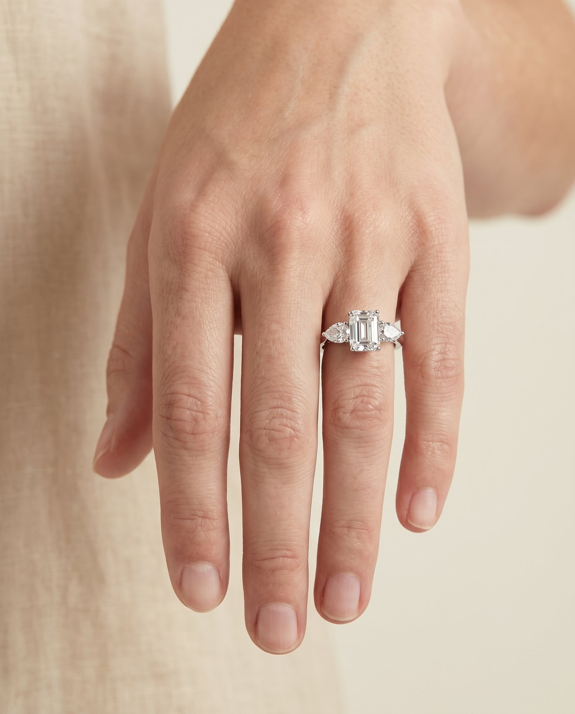 The Angelica engagement ring setting in Platinum, three stone matched cut design | RockHer