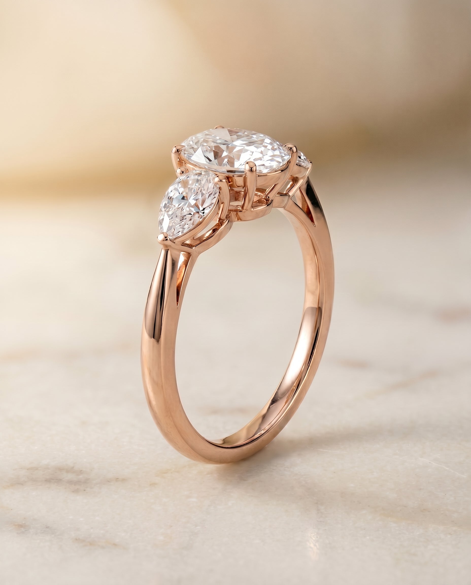 Three Stone Matched styling on The Angelica oval engagement ring setting | RockHer