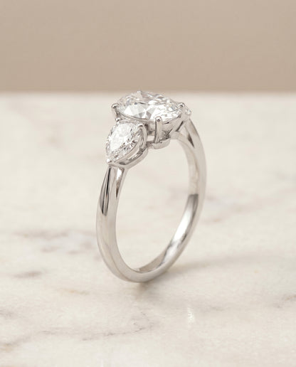 The Angelica Three Stone Matched Oval Engagement Ring Setting in Platinum