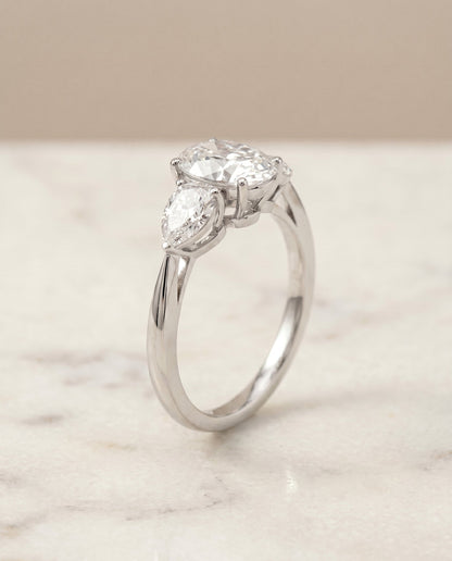 Angelica Select Three Stone Oval Lab Diamond Engagement Ring in 18K White Gold, front view | RockHer