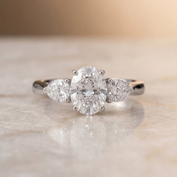 The Angelica Three Stone Matched Oval Engagement Ring Setting in 18K White Gold