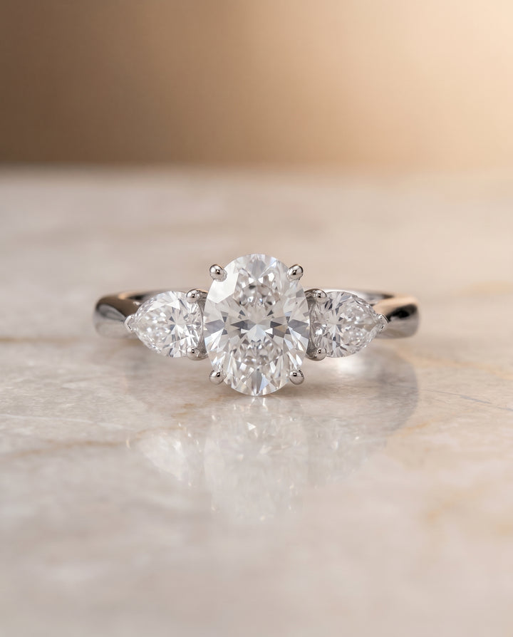 The Angelica Three Stone Matched Oval Engagement Ring Setting in Platinum