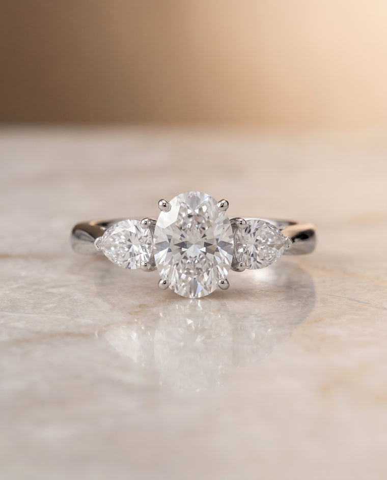 The Angelica Three Stone Matched Oval Engagement Ring Setting in Platinum