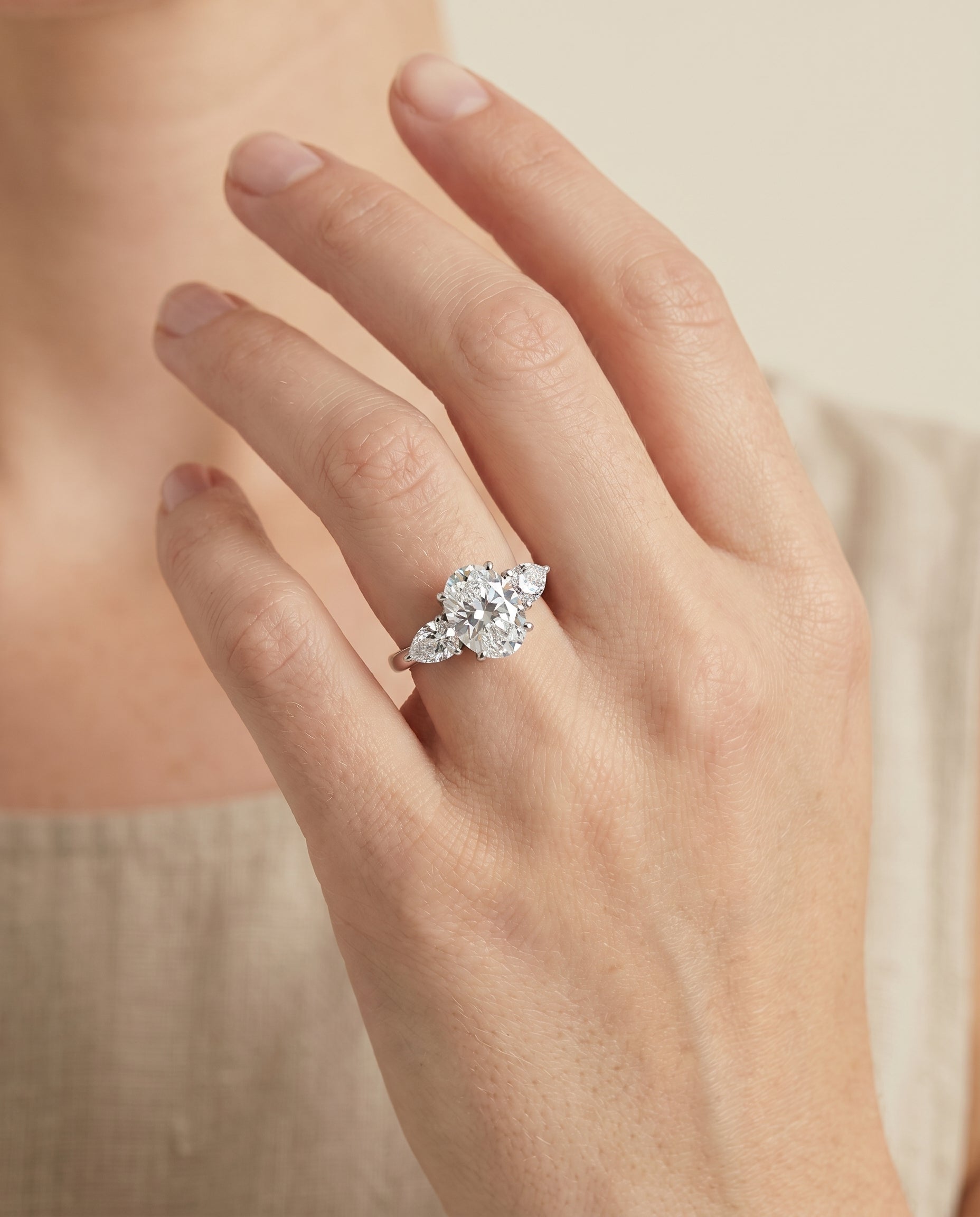 The Angelica engagement ring setting in Platinum, three stone matched design | RockHer