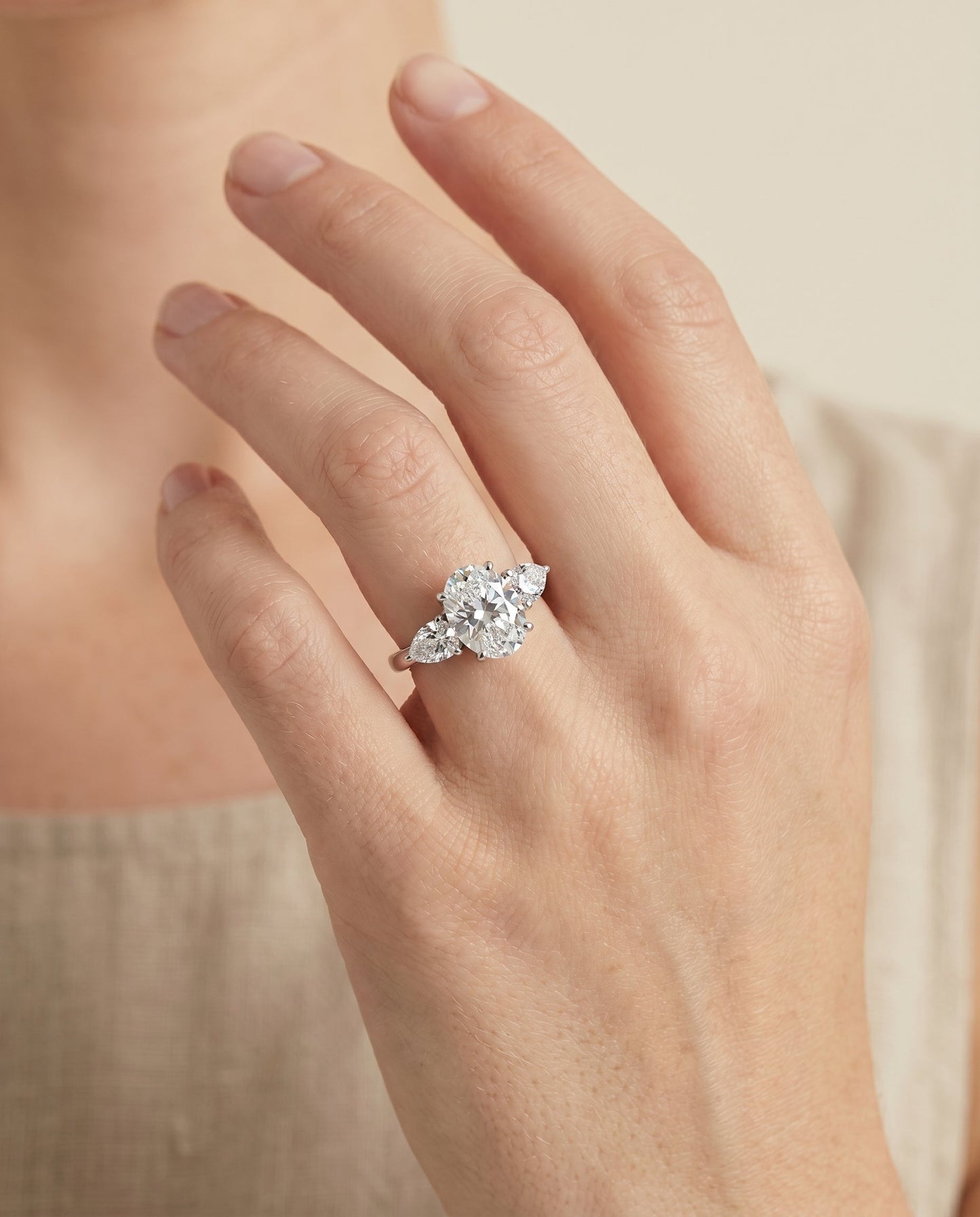 The Angelica Select Three Stone Engagement Ring with Lab Diamond in Platinum - view 3