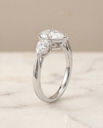 The Angelica Three Stone Matched Pear Engagement Ring Setting in Platinum