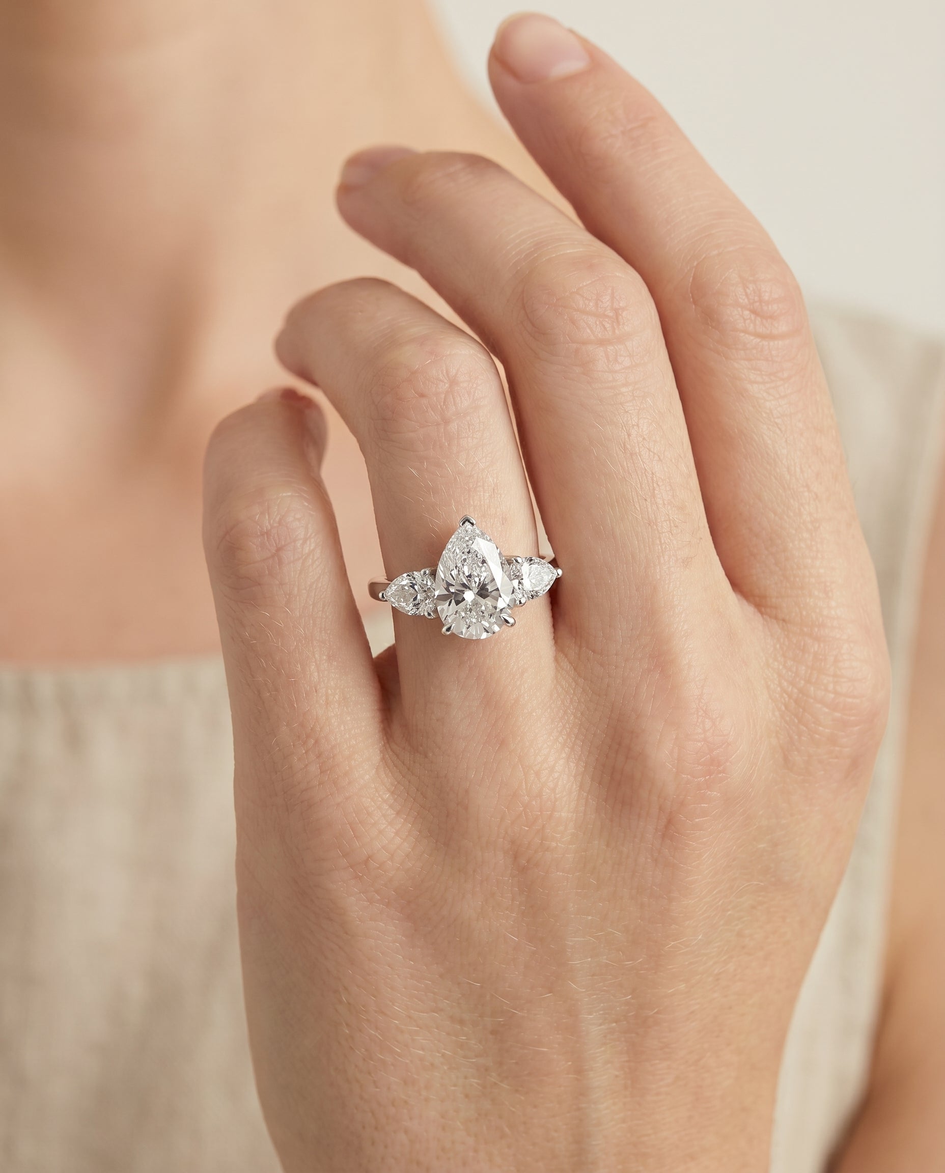 The Angelica engagement ring setting in Platinum, three stone matched design | RockHer