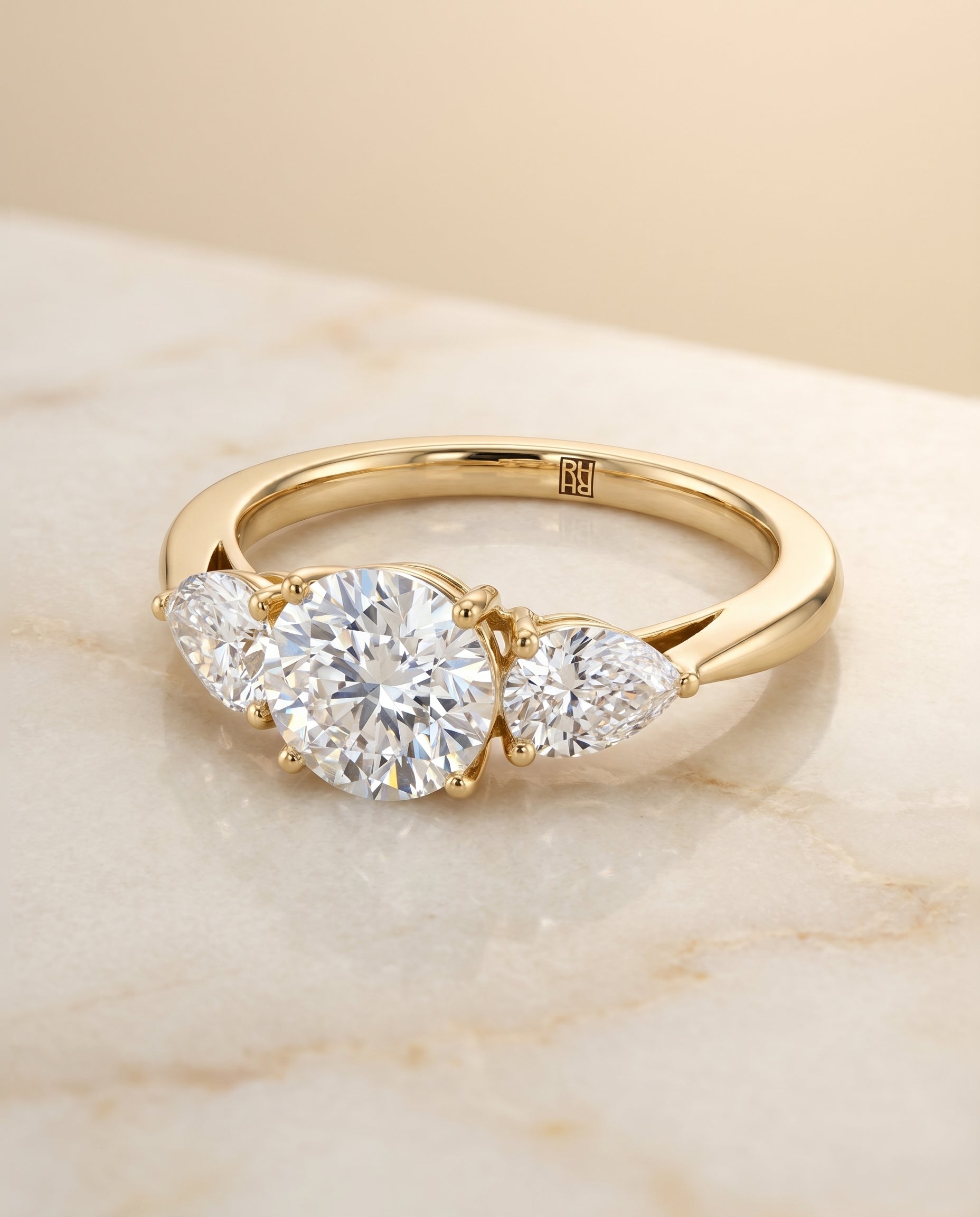 The Angelica Select Three Stone Engagement Ring with Lab Diamond in 18K Yellow Gold - view 1
