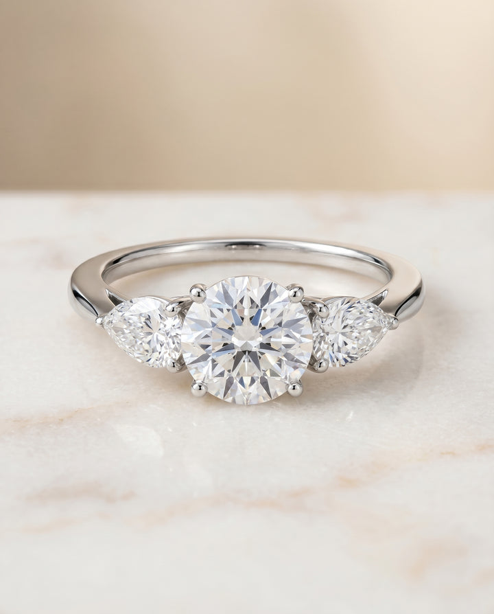 The Angelica Three Stone Matched Round Engagement Ring Setting in Platinum