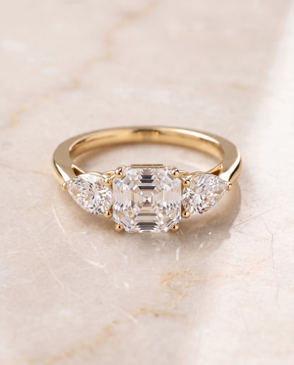 The Angelica Three Stone Matched Asscher Cut Engagement Ring Setting in 18K Yellow Gold