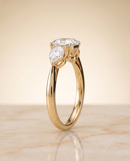 The Angelica Three Stone Matched Asscher Cut Engagement Ring Setting in 18K Yellow Gold