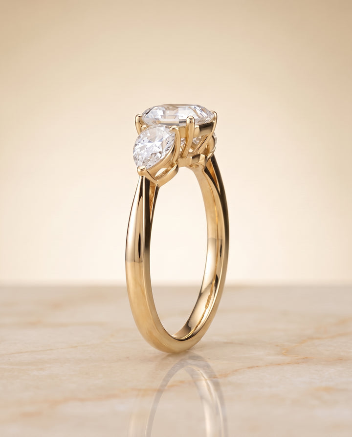 The Angelica Three Stone Matched Asscher Cut Engagement Ring Setting in 18K Yellow Gold