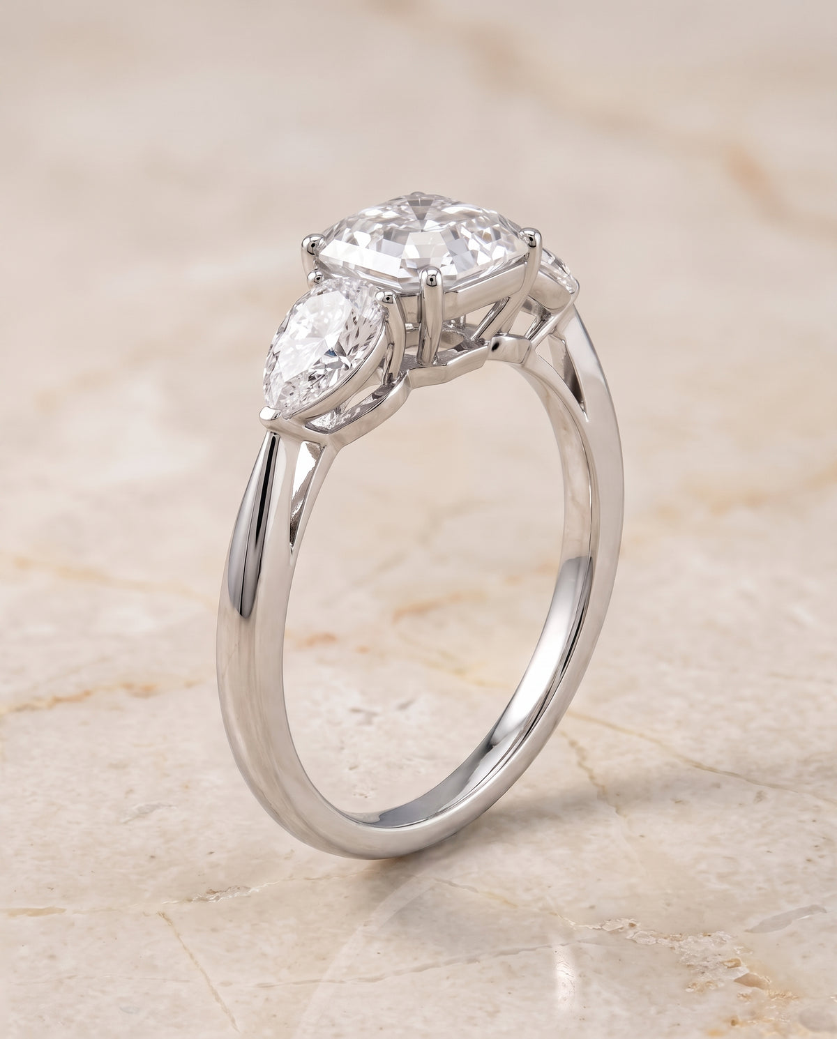 The Angelica Three Stone Matched Asscher Cut Engagement Ring Setting in Platinum