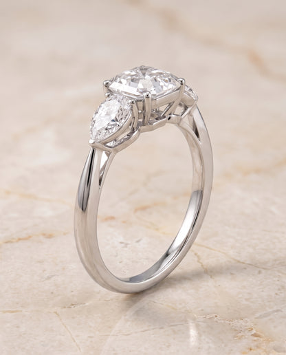 The Angelica Three Stone Matched Asscher Cut Engagement Ring Setting in Platinum