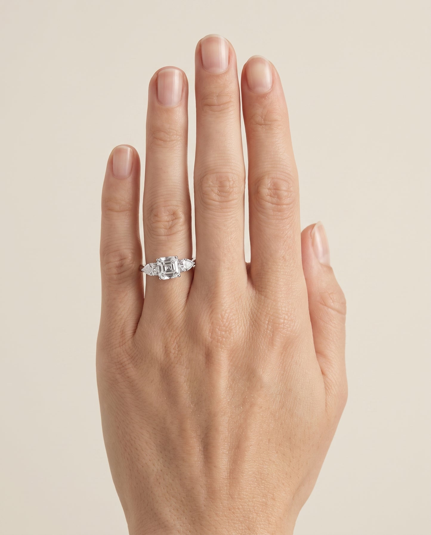 The Angelica Three Stone Matched Asscher Cut Engagement Ring Setting in Platinum