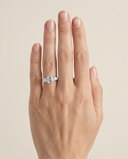 The Angelica Three Stone Matched Asscher Cut Engagement Ring Setting in Platinum